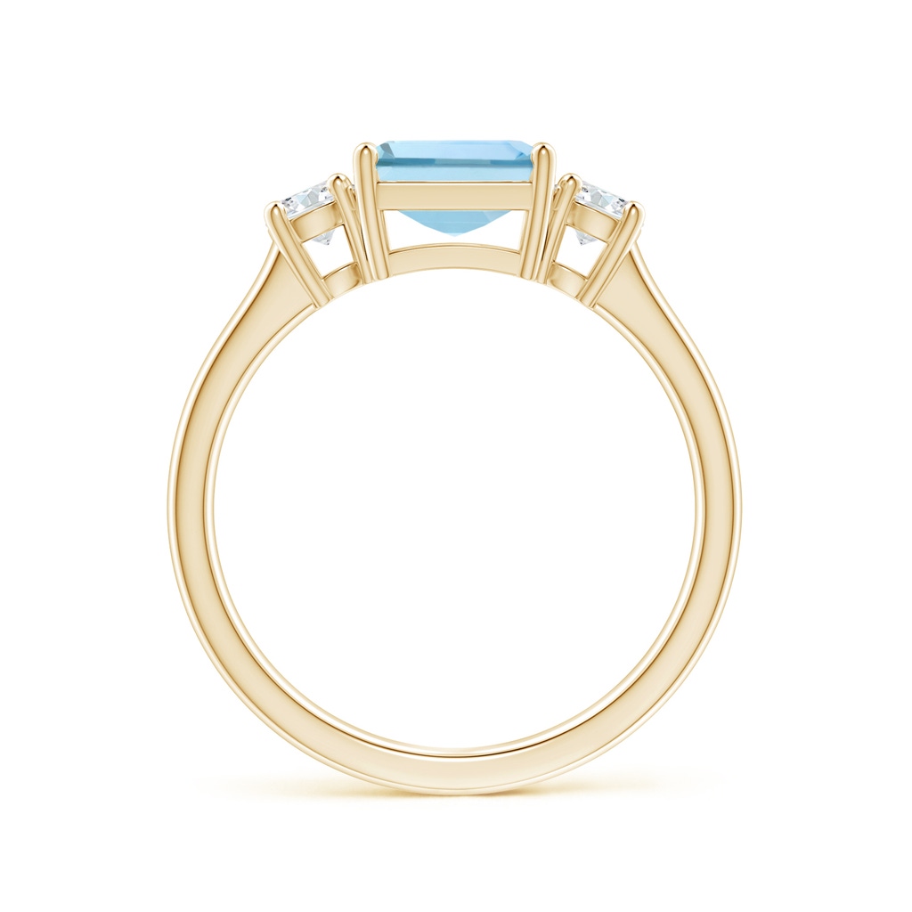 7mm AAA Square Emerald-Cut Aquamarine and Diamond Three Stone Ring in Yellow Gold - side 1