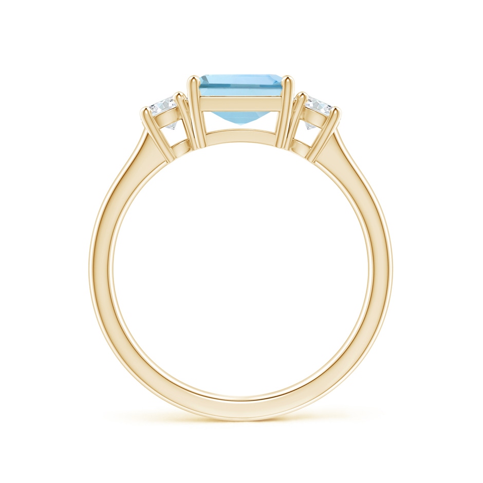 7mm AAA Square Emerald-Cut Aquamarine and Diamond Three Stone Ring in Yellow Gold side 1