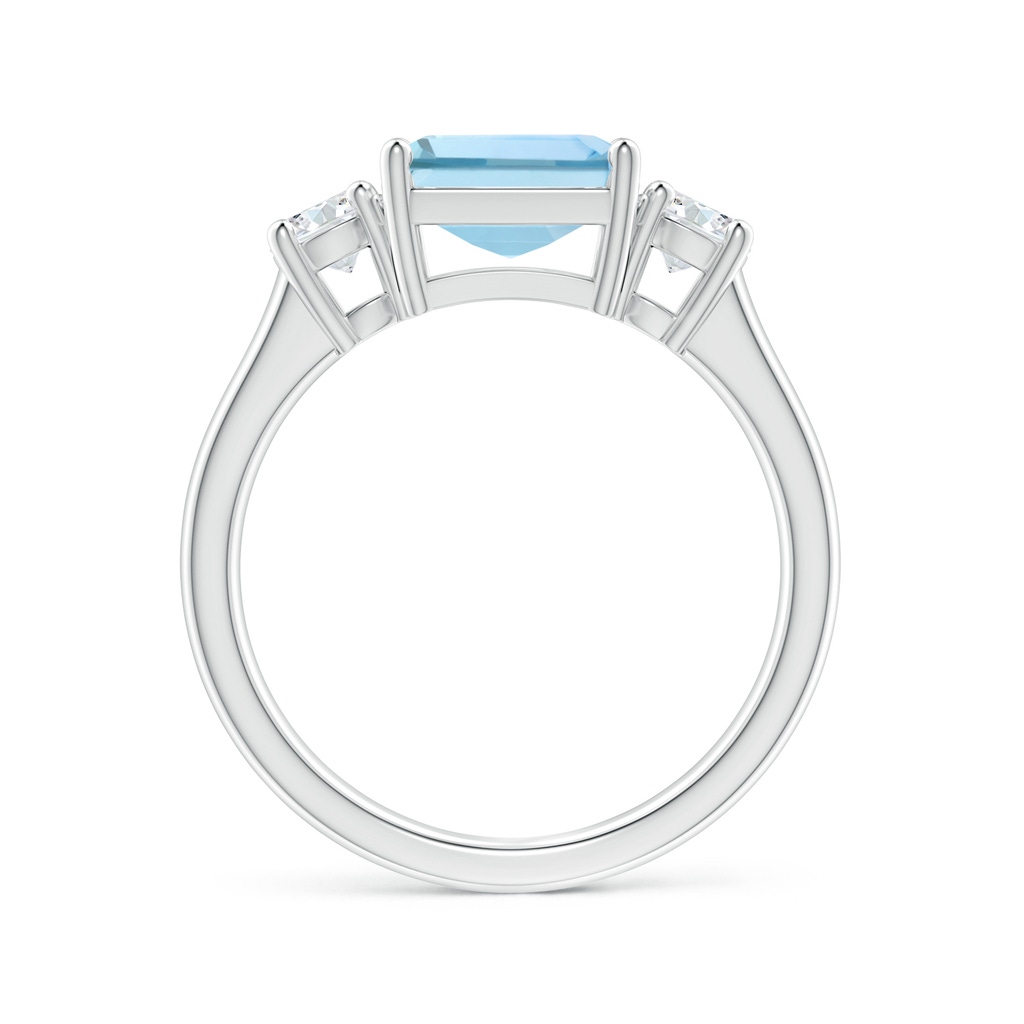 8mm AAA Square Emerald-Cut Aquamarine and Diamond Three Stone Ring in White Gold Side 1