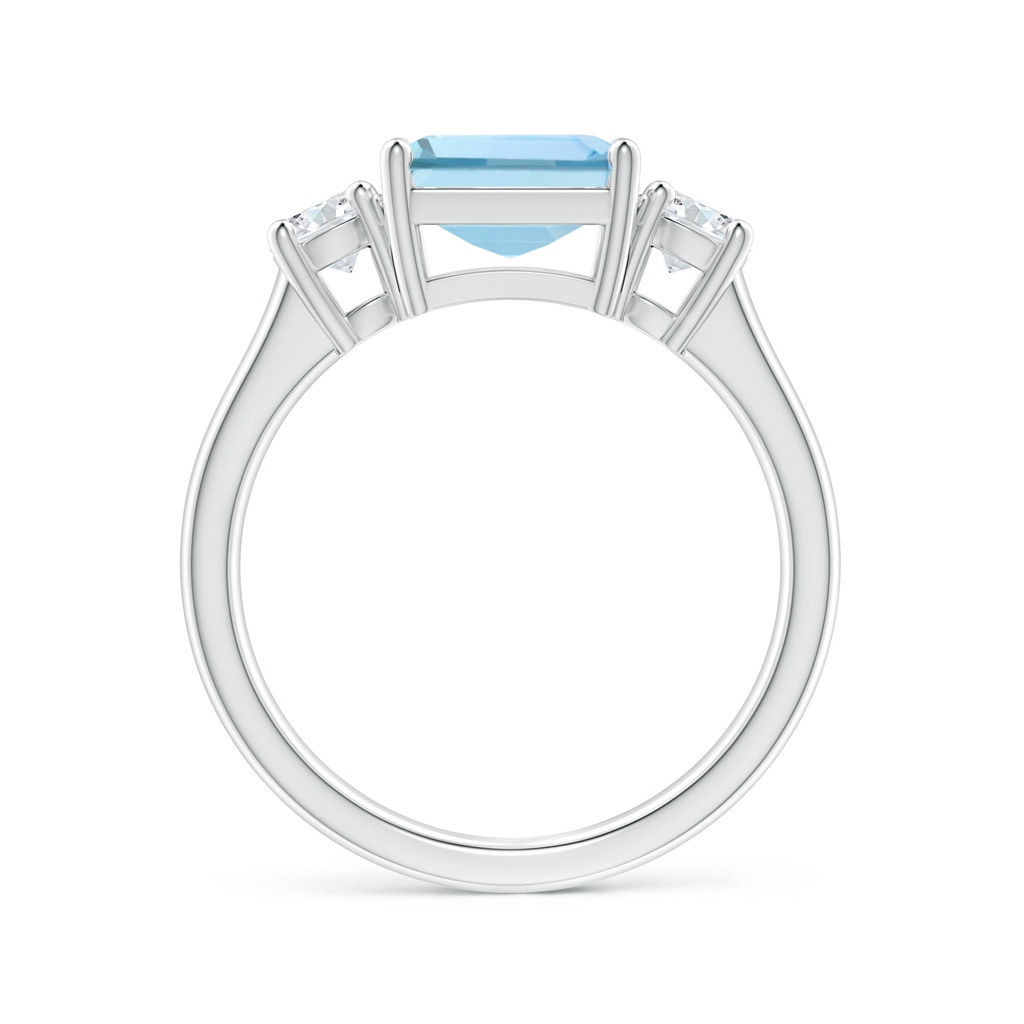8mm AAA Square Emerald-Cut Aquamarine and Diamond Three Stone Ring in White Gold - side 1
