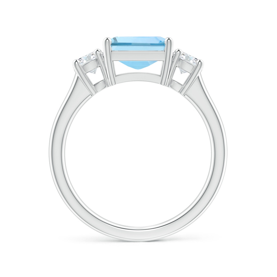 8mm AAAA Square Emerald-Cut Aquamarine and Diamond Three Stone Ring in P950 Platinum side 1