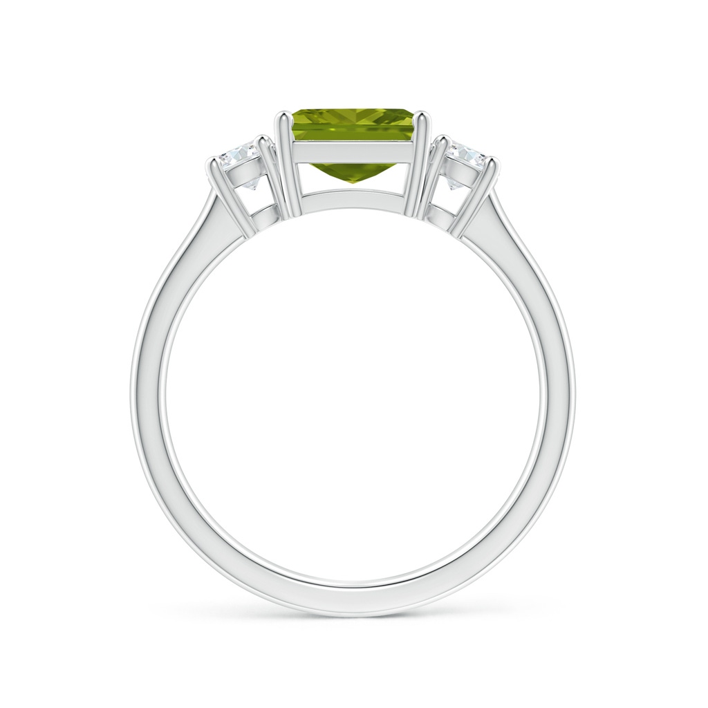 7mm AAA Square Emerald-Cut Peridot and Diamond Three Stone Ring in White Gold - side 1