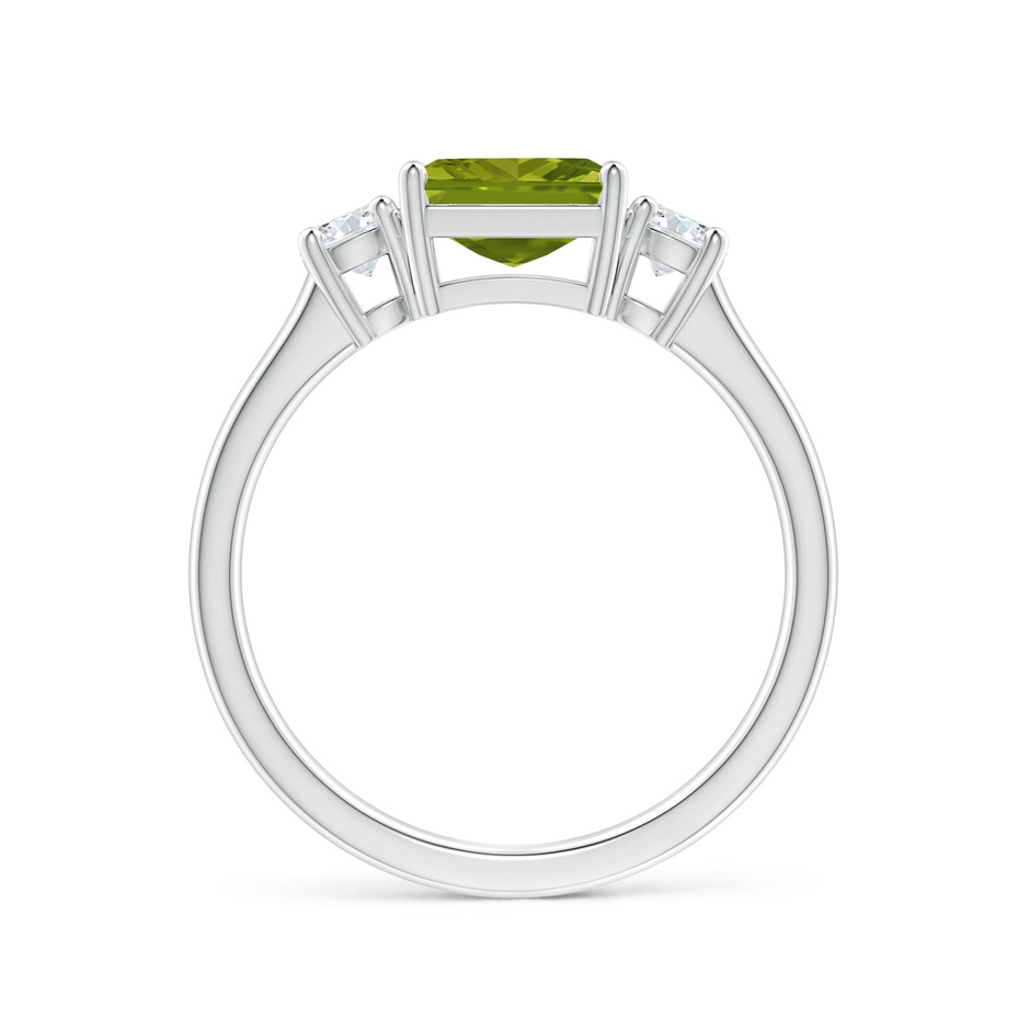 7mm AAA Square Emerald-Cut Peridot and Diamond Three Stone Ring in White Gold side 1