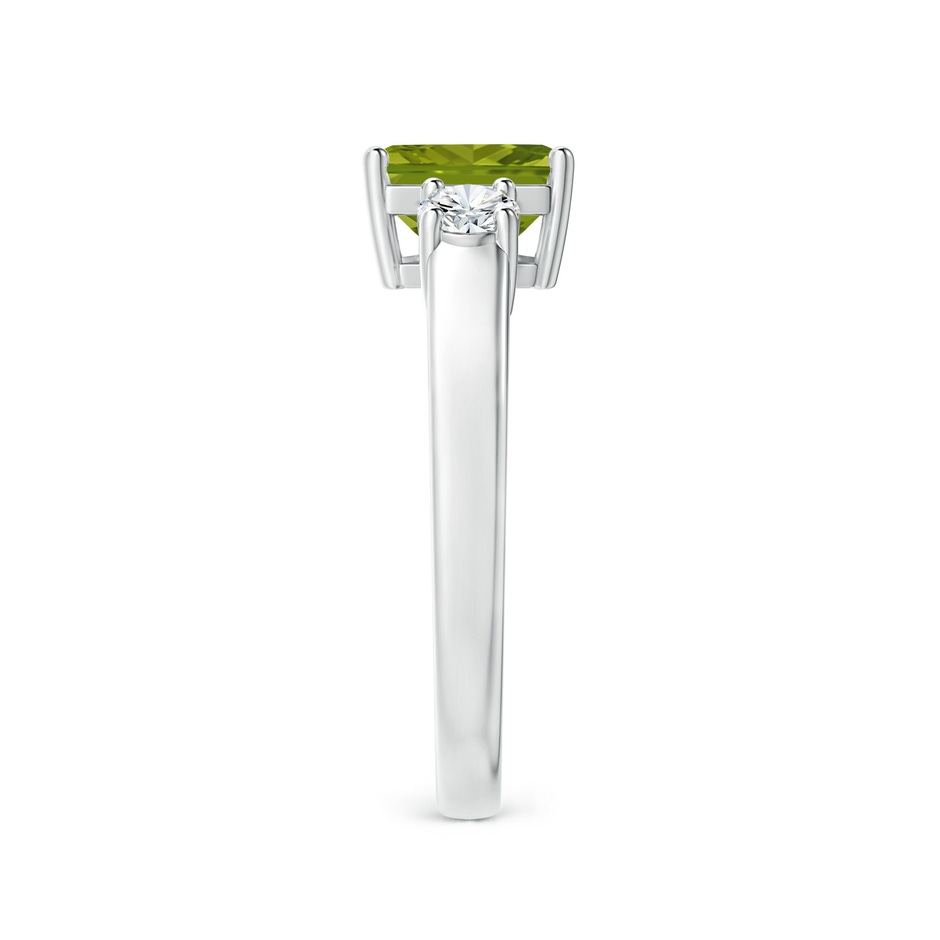 7mm AAA Square Emerald-Cut Peridot and Diamond Three Stone Ring in White Gold side 2