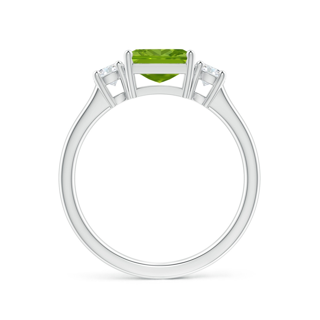 7mm AAAA Square Emerald-Cut Peridot and Diamond Three Stone Ring in P950 Platinum - side 1