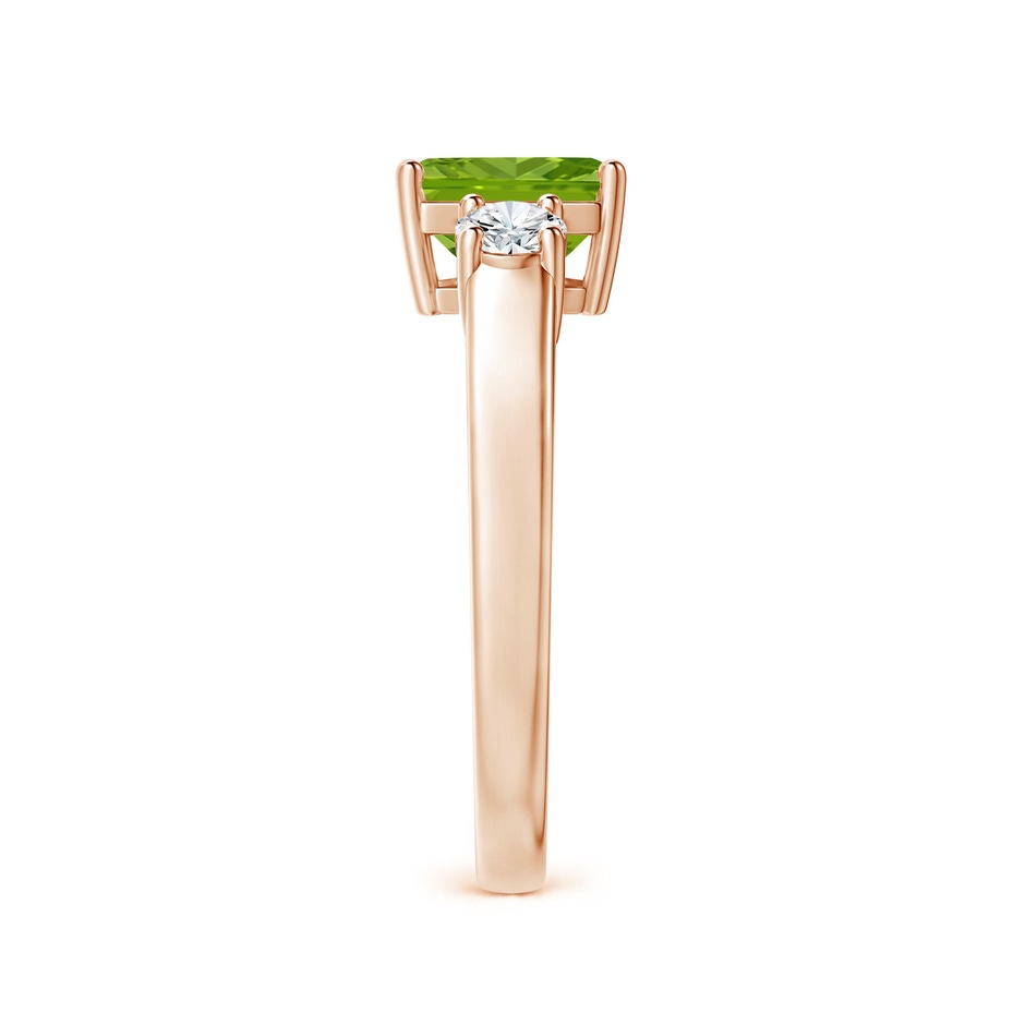 7mm AAAA Square Emerald-Cut Peridot and Diamond Three Stone Ring in Rose Gold side 2