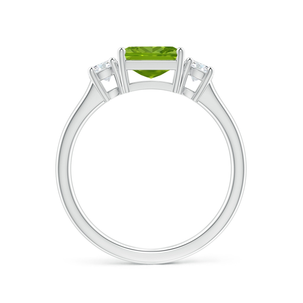 7mm AAAA Square Emerald-Cut Peridot and Diamond Three Stone Ring in White Gold Side 1