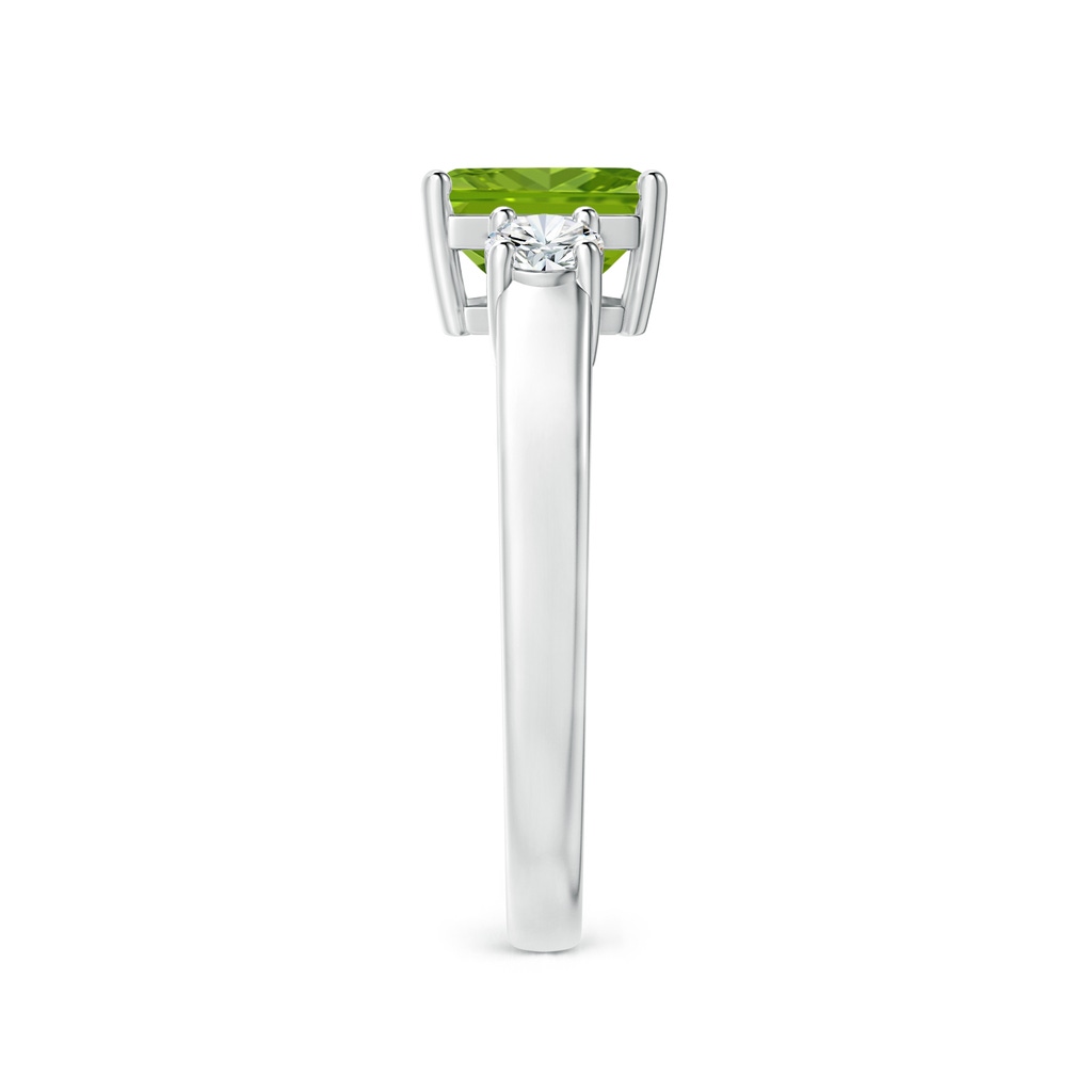 7mm AAAA Square Emerald-Cut Peridot and Diamond Three Stone Ring in White Gold Side 2