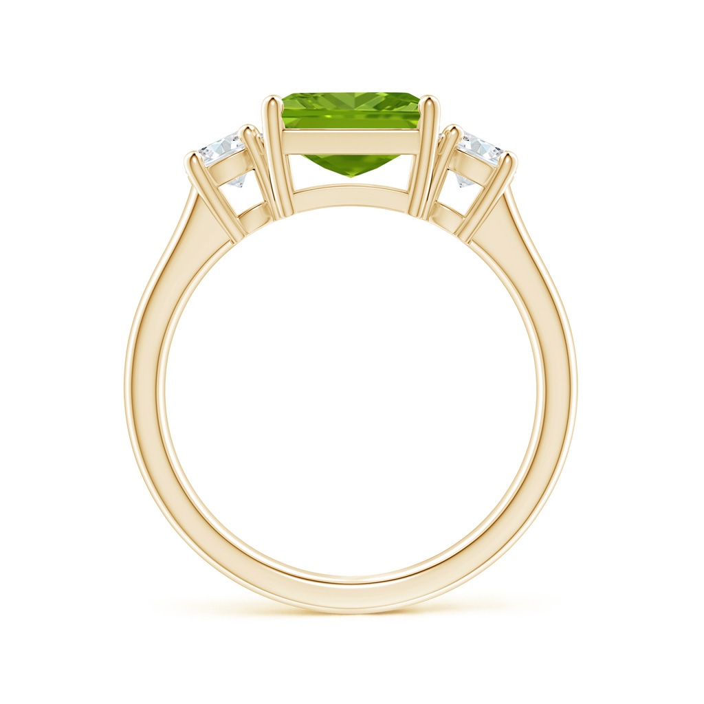 8mm AAAA Square Emerald-Cut Peridot and Diamond Three Stone Ring in Yellow Gold Side 1