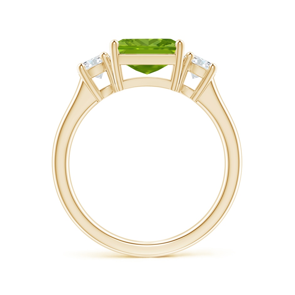 8mm AAAA Square Emerald-Cut Peridot and Diamond Three Stone Ring in Yellow Gold side 1