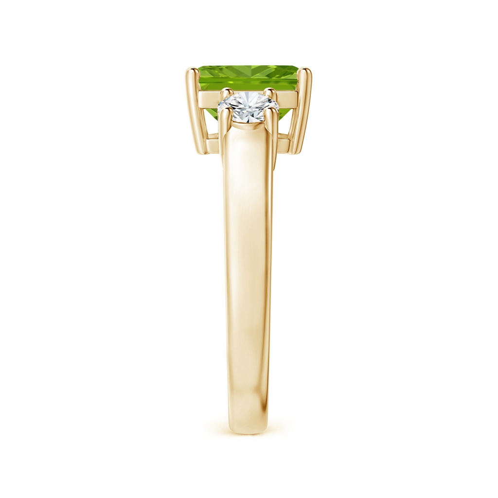 8mm AAAA Square Emerald-Cut Peridot and Diamond Three Stone Ring in Yellow Gold Side 2
