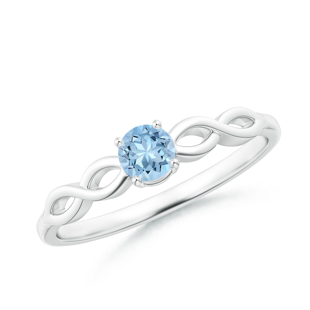 4mm AAA Solitaire Aquamarine Infinity Shank Ring in White Gold