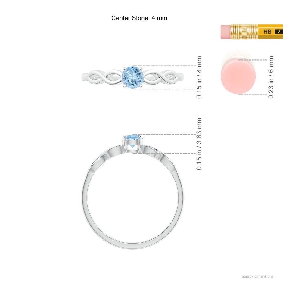 4mm AAA Solitaire Aquamarine Infinity Shank Ring in White Gold ruler