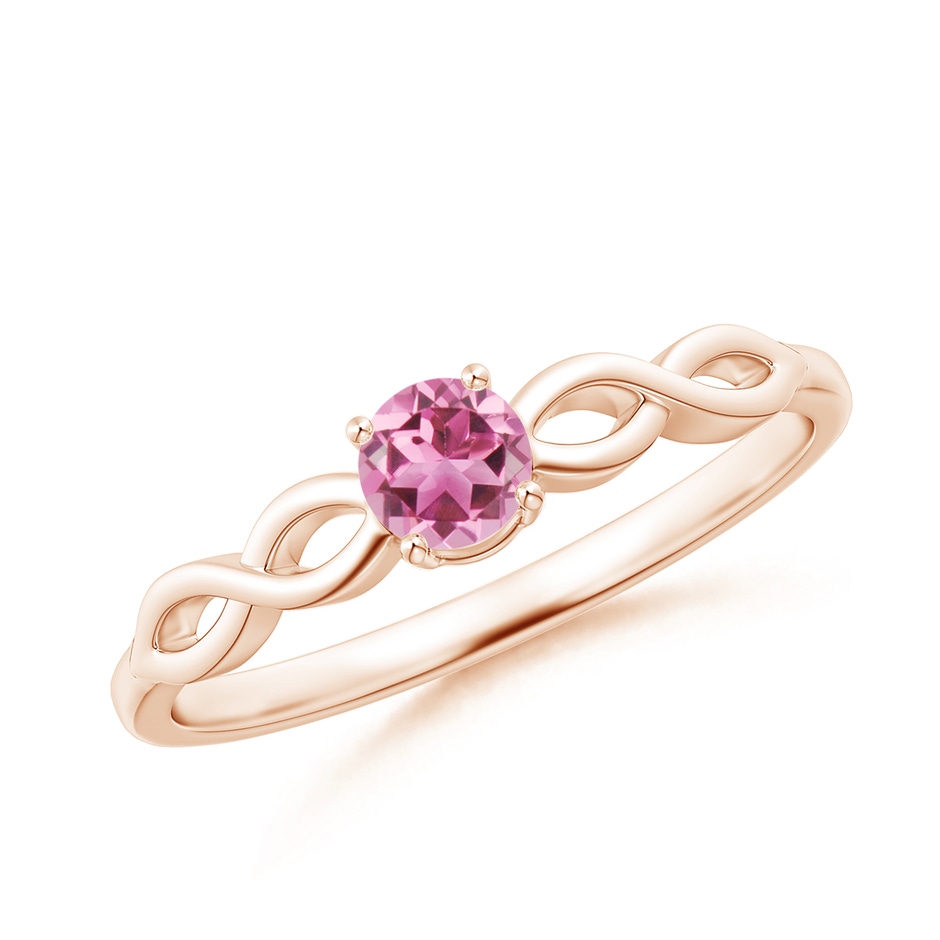 4mm AAA Solitaire Pink Tourmaline Infinity Shank Ring in Rose Gold 