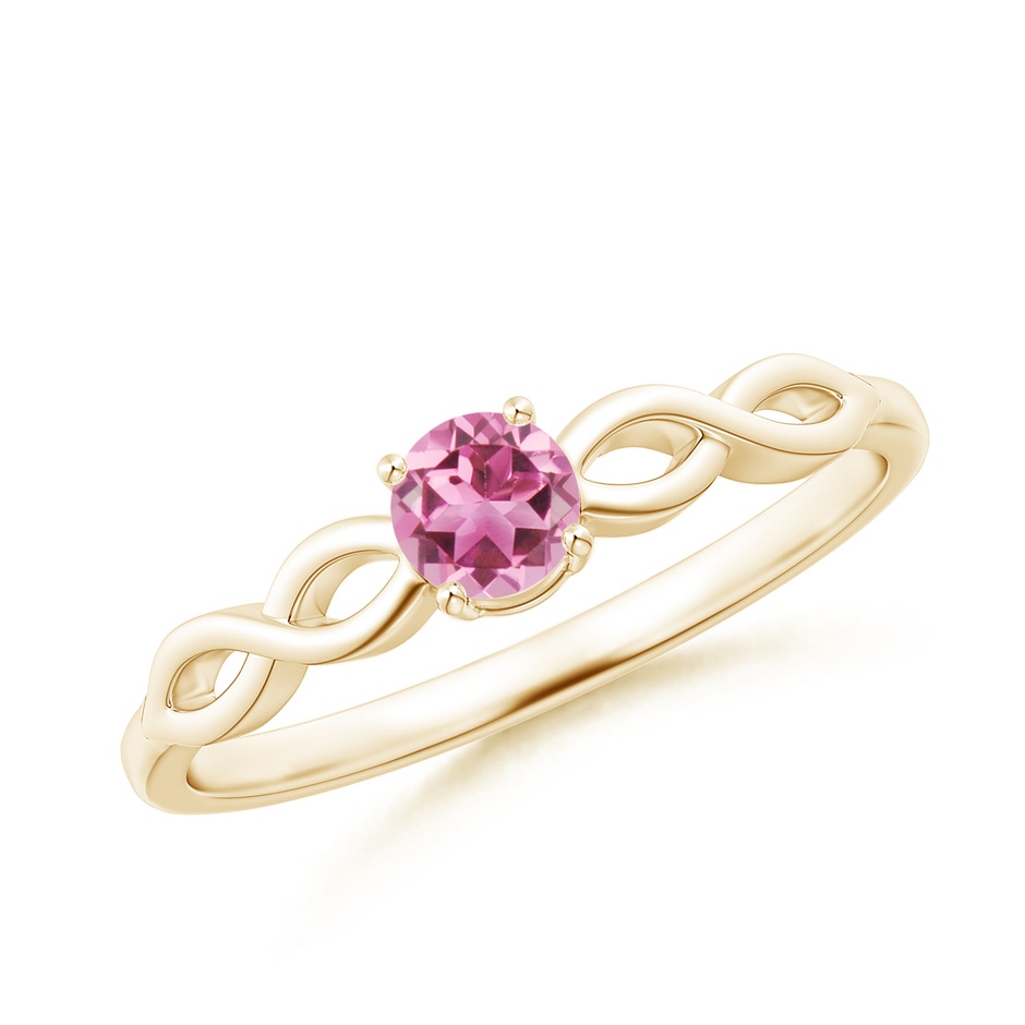 4mm AAA Solitaire Pink Tourmaline Infinity Shank Ring in Yellow Gold 
