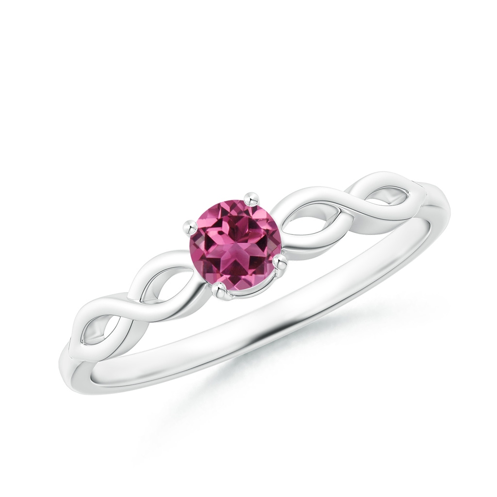 4mm AAAA Solitaire Pink Tourmaline Infinity Shank Ring in P950 Platinum