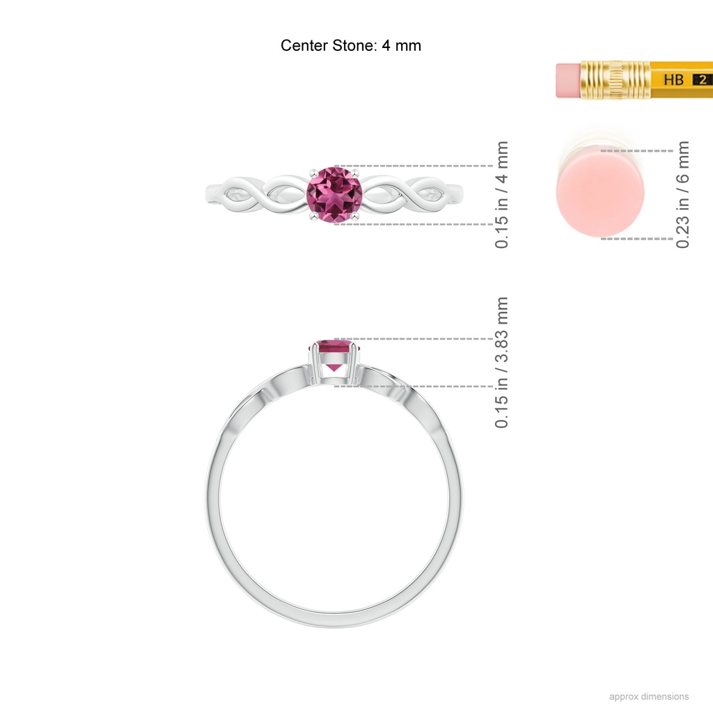 4mm AAAA Solitaire Pink Tourmaline Infinity Shank Ring in P950 Platinum Ruler