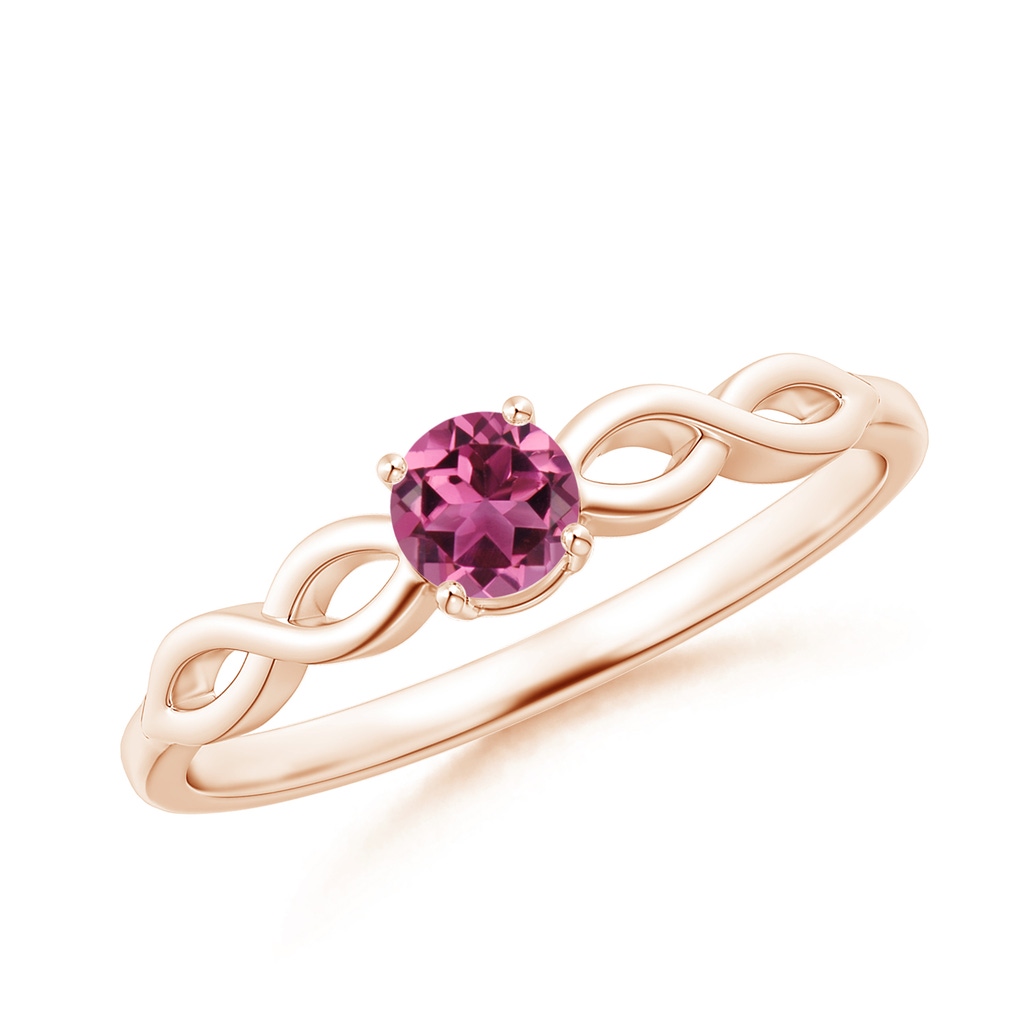 4mm AAAA Solitaire Pink Tourmaline Infinity Shank Ring in Rose Gold