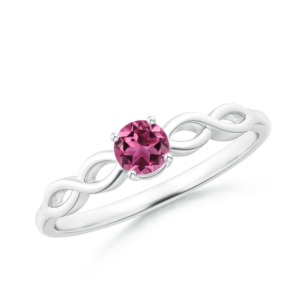 4mm AAAA Solitaire Pink Tourmaline Infinity Shank Ring in White Gold
