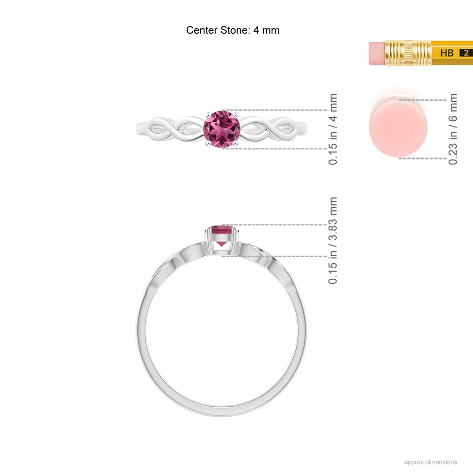 4mm AAAA Solitaire Pink Tourmaline Infinity Shank Ring in White Gold ruler