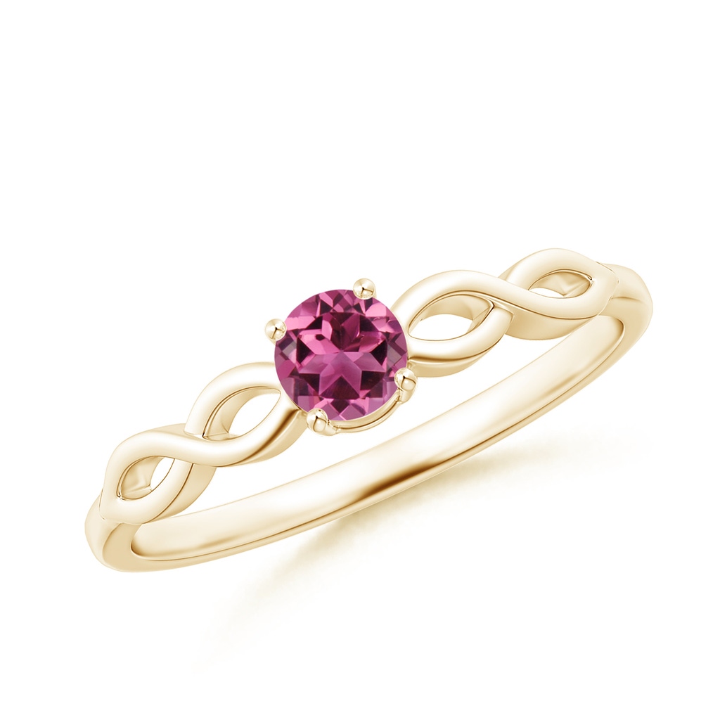 4mm AAAA Solitaire Pink Tourmaline Infinity Shank Ring in Yellow Gold