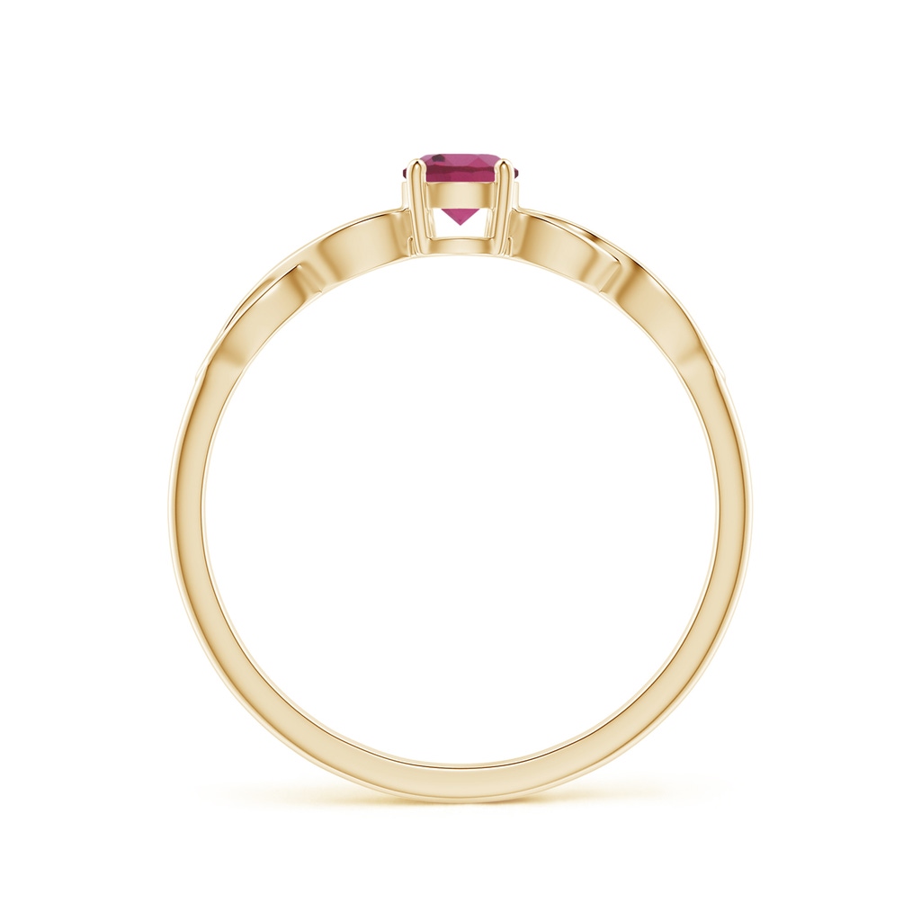 4mm AAAA Solitaire Pink Tourmaline Infinity Shank Ring in Yellow Gold - side 1