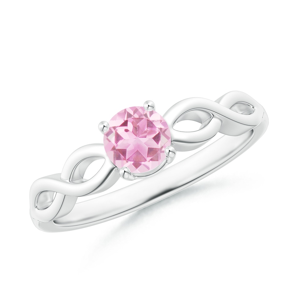 5mm A Solitaire Pink Tourmaline Infinity Shank Ring in White Gold 