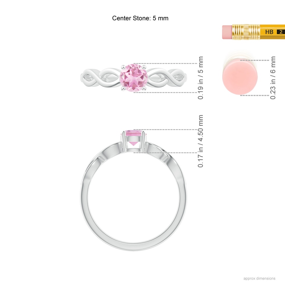 5mm A Solitaire Pink Tourmaline Infinity Shank Ring in White Gold ruler
