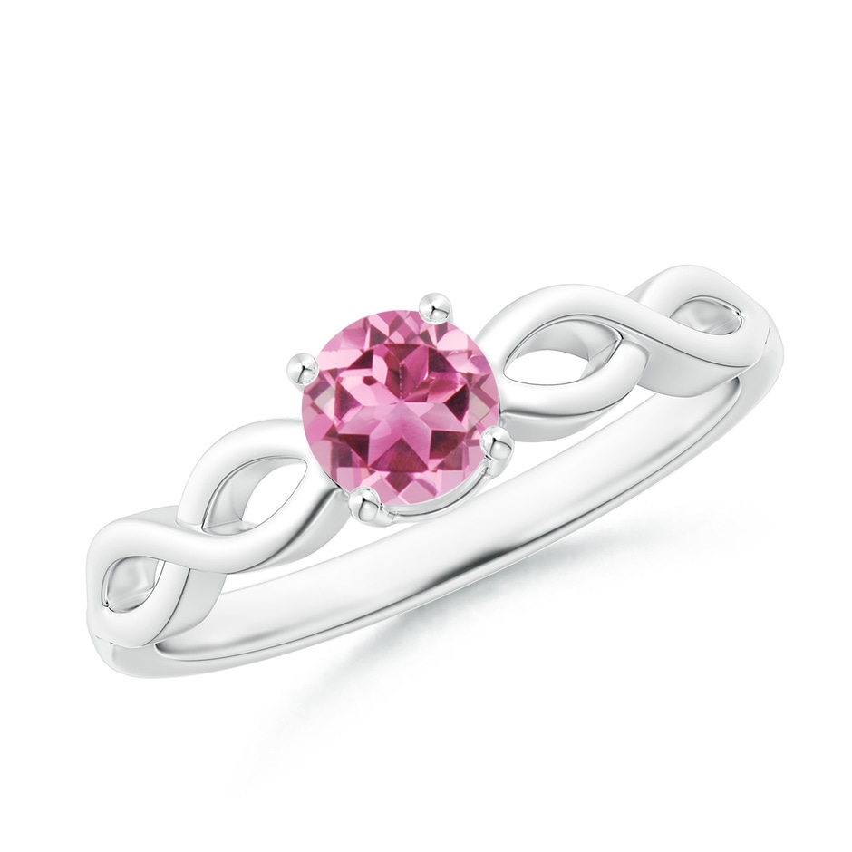 5mm AAA Solitaire Pink Tourmaline Infinity Shank Ring in White Gold 