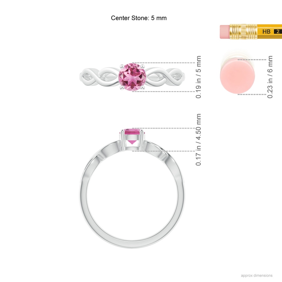 5mm AAA Solitaire Pink Tourmaline Infinity Shank Ring in White Gold ruler