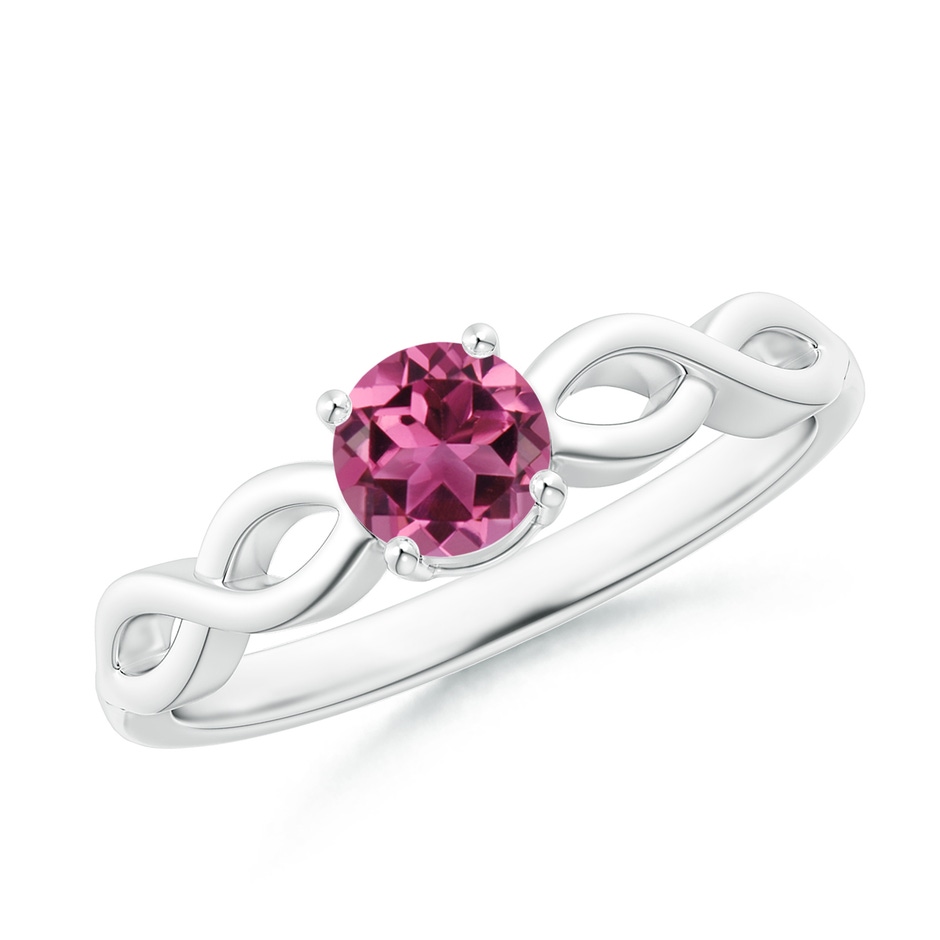 5mm AAAA Solitaire Pink Tourmaline Infinity Shank Ring in White Gold 