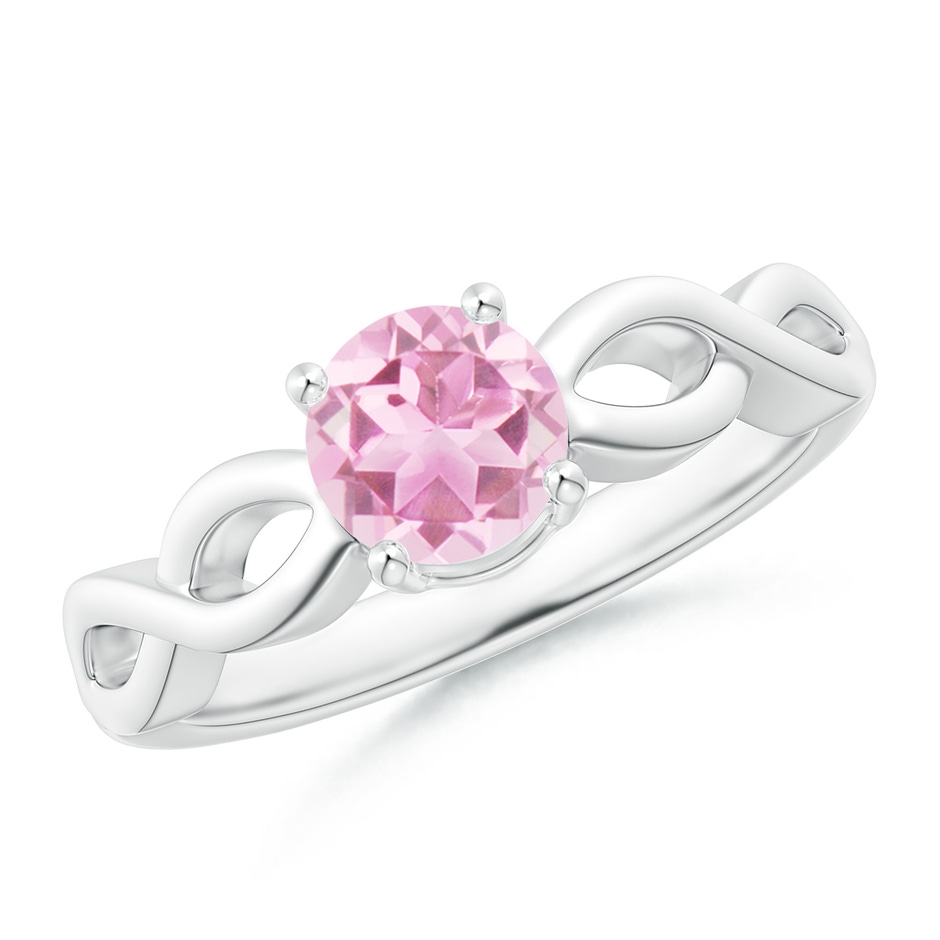 6mm A Solitaire Pink Tourmaline Infinity Shank Ring in White Gold 