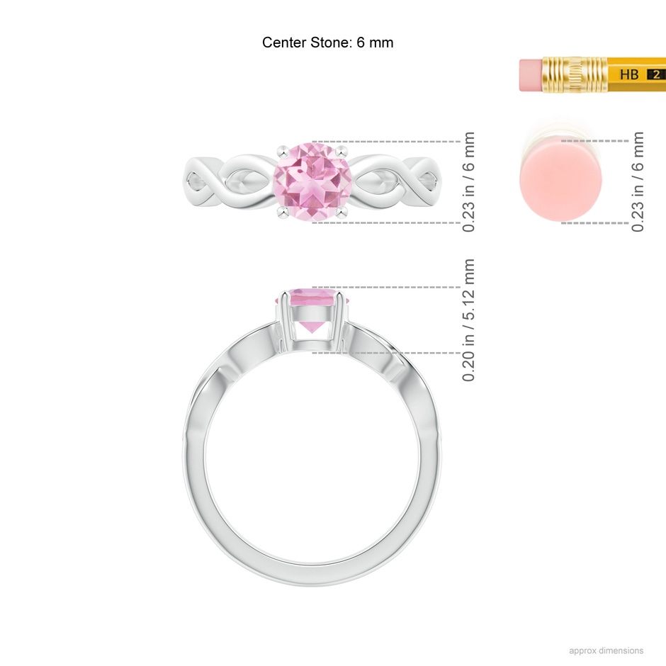 6mm A Solitaire Pink Tourmaline Infinity Shank Ring in White Gold ruler