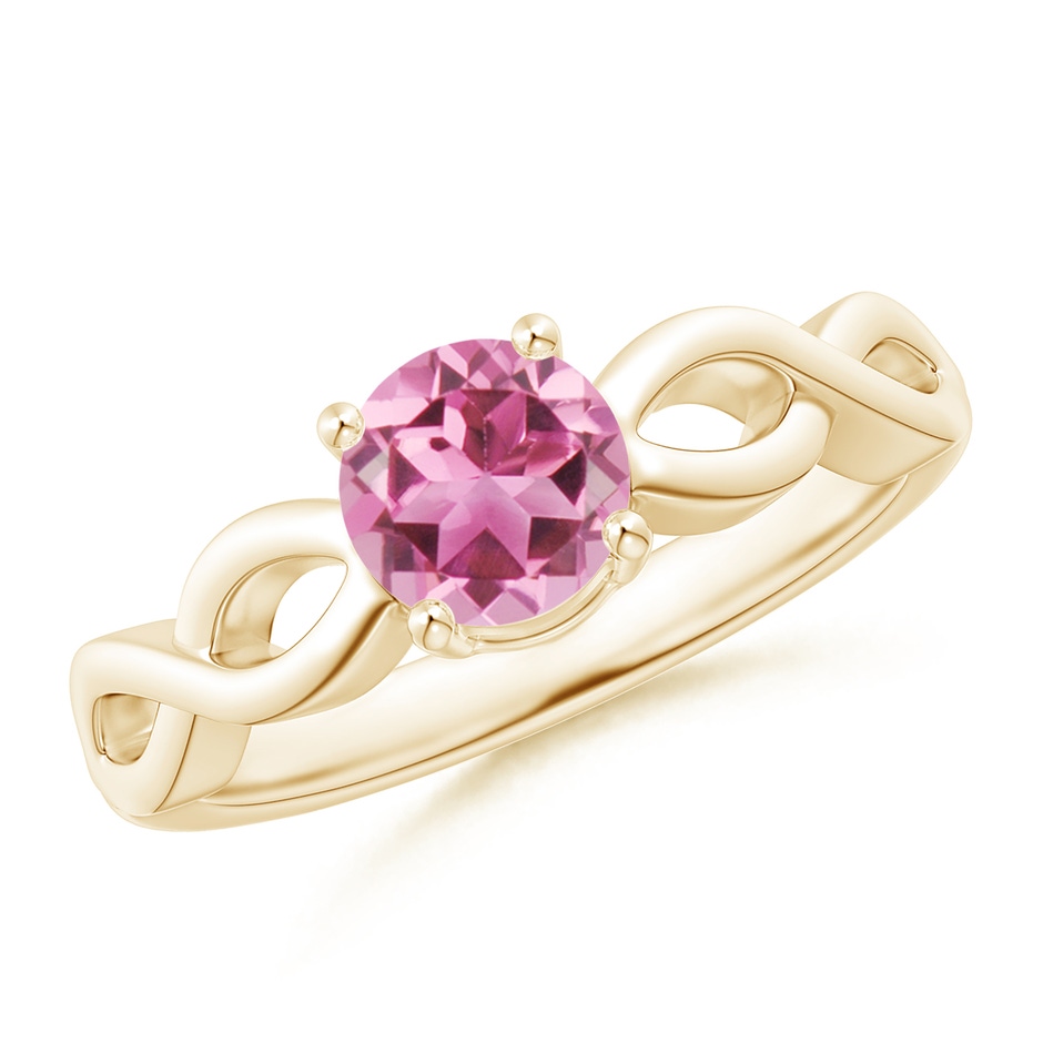 6mm AAA Solitaire Pink Tourmaline Infinity Shank Ring in Yellow Gold 