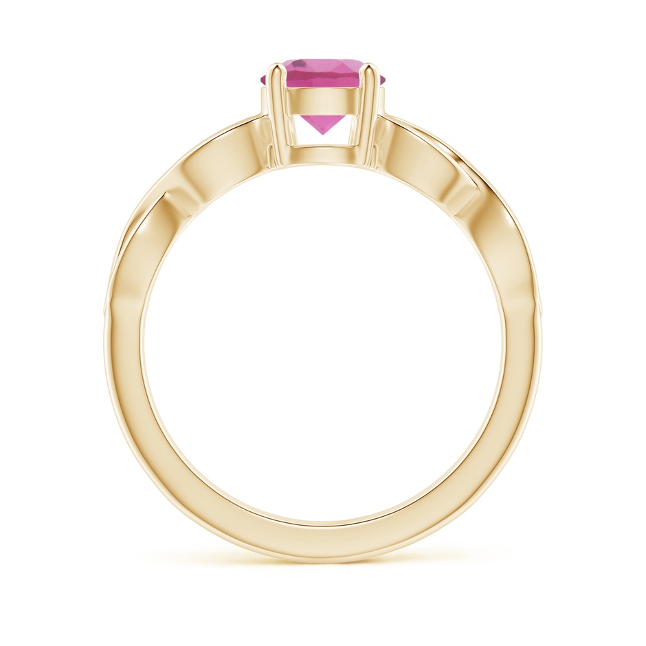 6mm AAA Solitaire Pink Tourmaline Infinity Shank Ring in Yellow Gold side 1