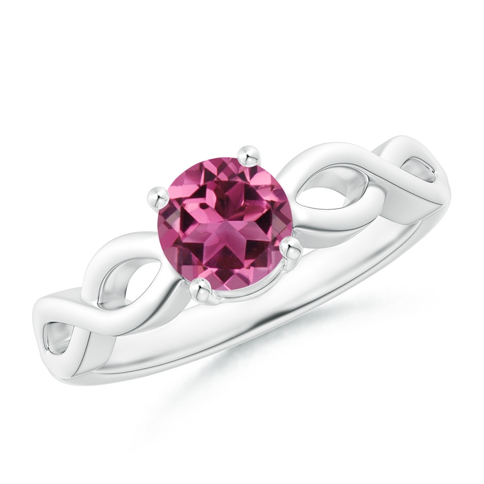 6mm AAAA Solitaire Pink Tourmaline Infinity Shank Ring in White Gold 