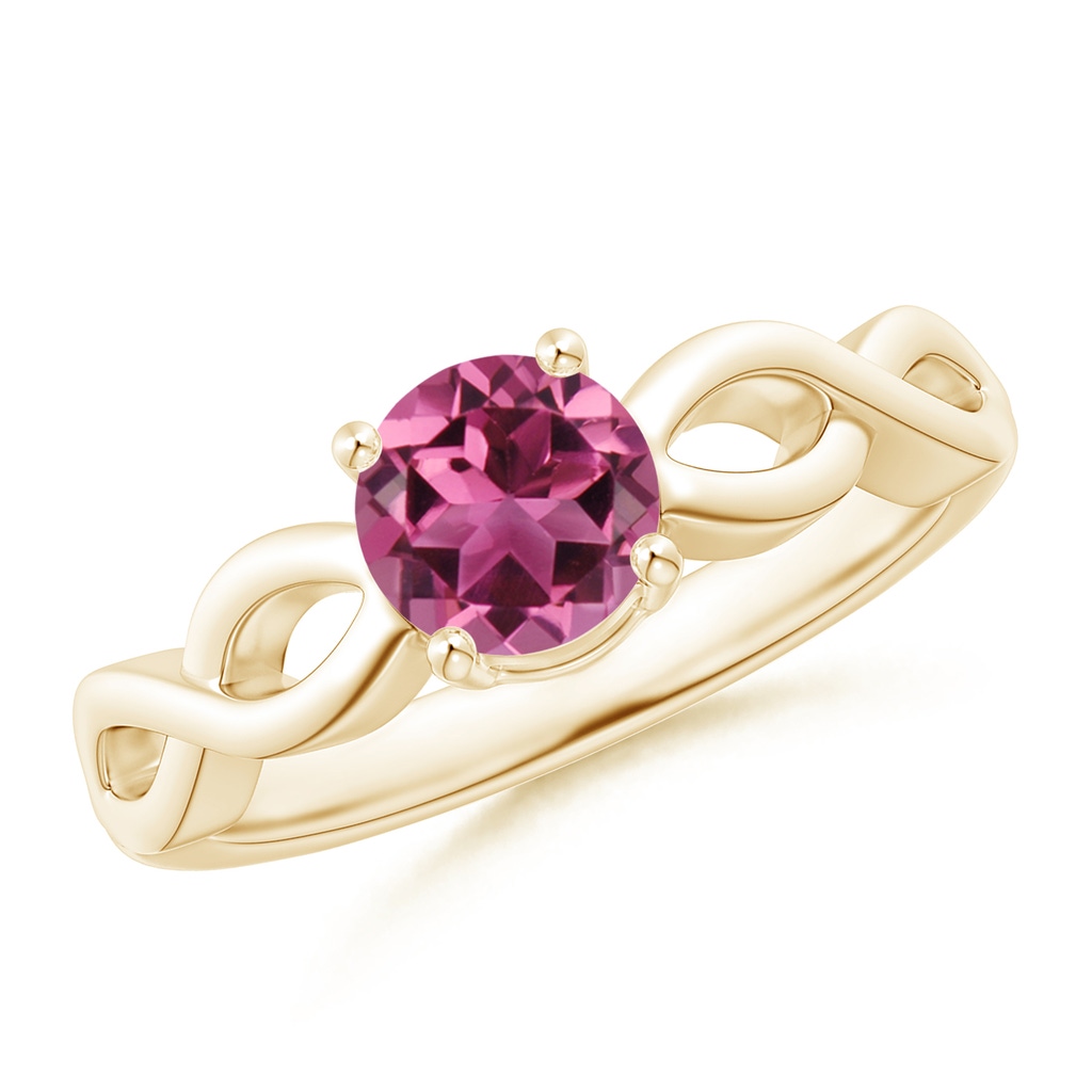 6mm AAAA Solitaire Pink Tourmaline Infinity Shank Ring in Yellow Gold