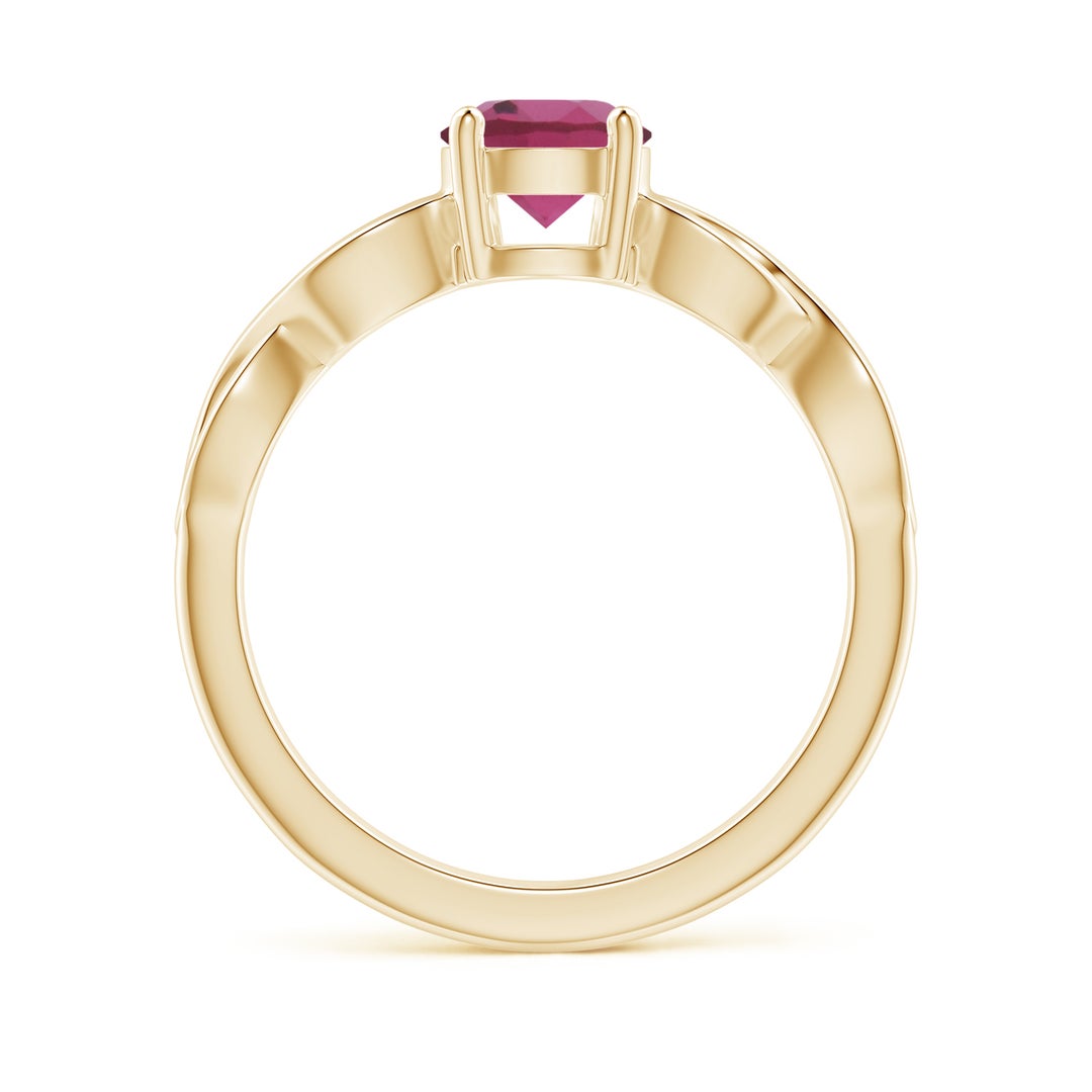 6mm AAAA Solitaire Pink Tourmaline Infinity Shank Ring in Yellow Gold - side 2