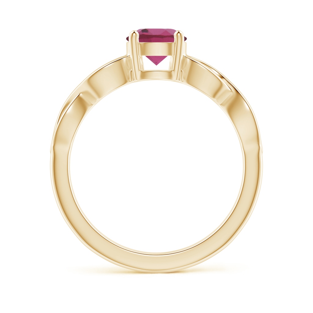 6mm AAAA Solitaire Pink Tourmaline Infinity Shank Ring in Yellow Gold - side 1