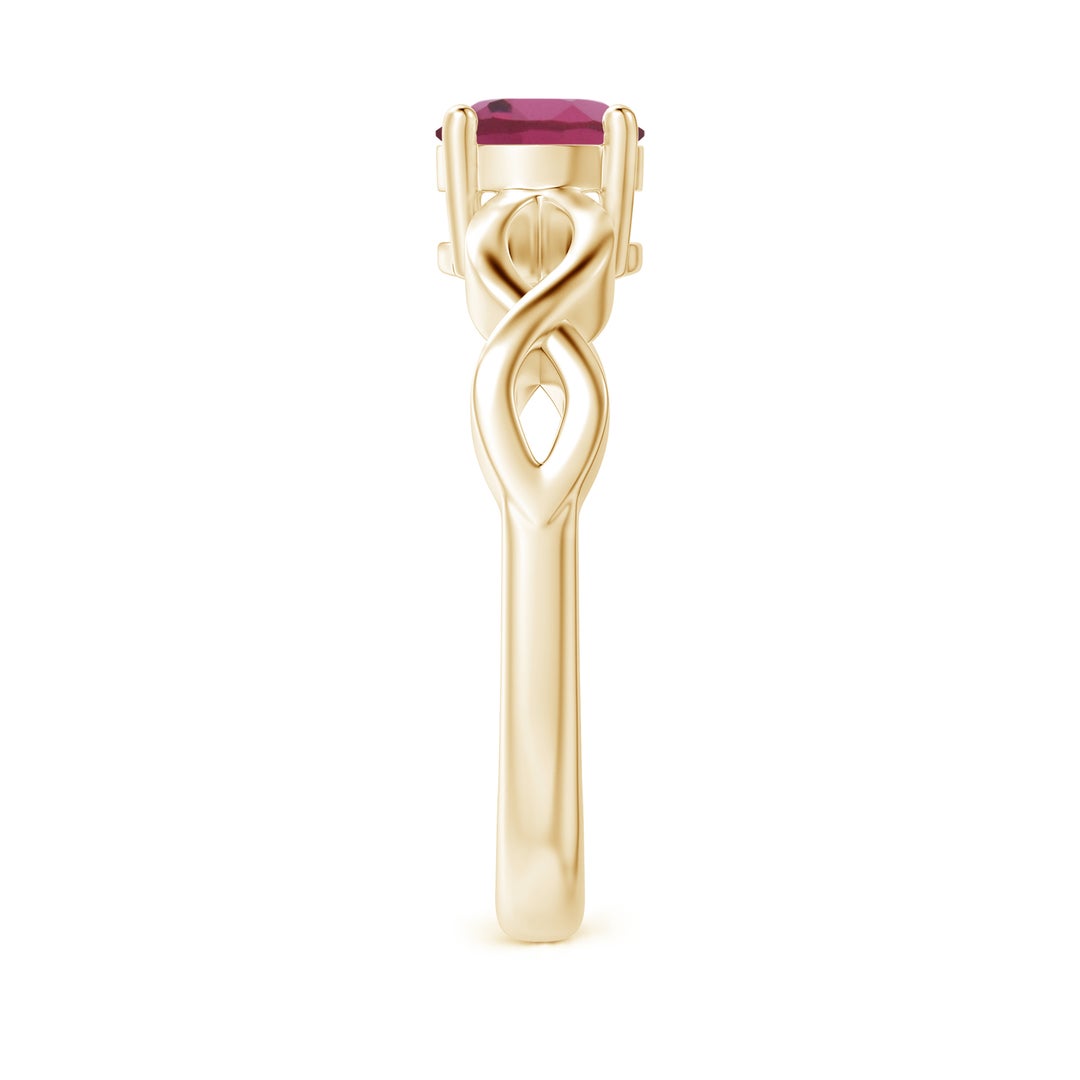 6mm AAAA Solitaire Pink Tourmaline Infinity Shank Ring in Yellow Gold - side 3