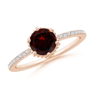 6mm A Solitaire Round Garnet Ring with Diamond Accents in Rose Gold