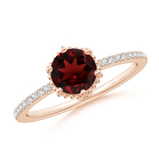 6mm AAA Solitaire Round Garnet Ring with Diamond Accents in Rose Gold