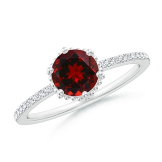 6mm AAAA Solitaire Round Garnet Ring with Diamond Accents in P950 Platinum