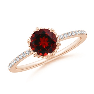 6mm AAAA Solitaire Round Garnet Ring with Diamond Accents in Rose Gold