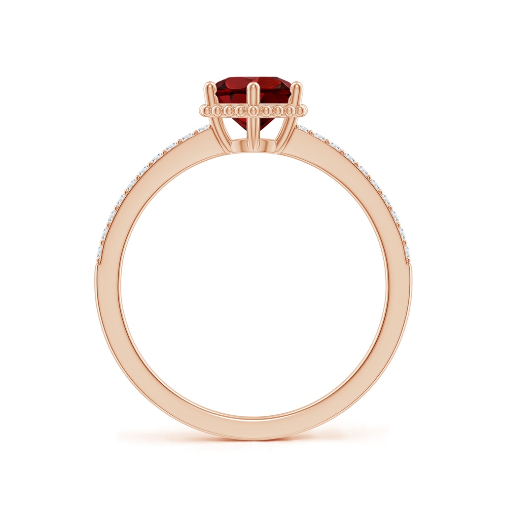 6mm AAAA Solitaire Round Garnet Ring with Diamond Accents in Rose Gold Side-1