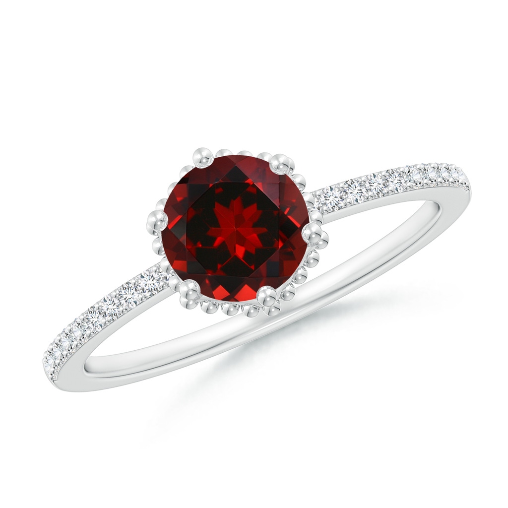 6mm AAAA Solitaire Round Garnet Ring with Diamond Accents in White Gold
