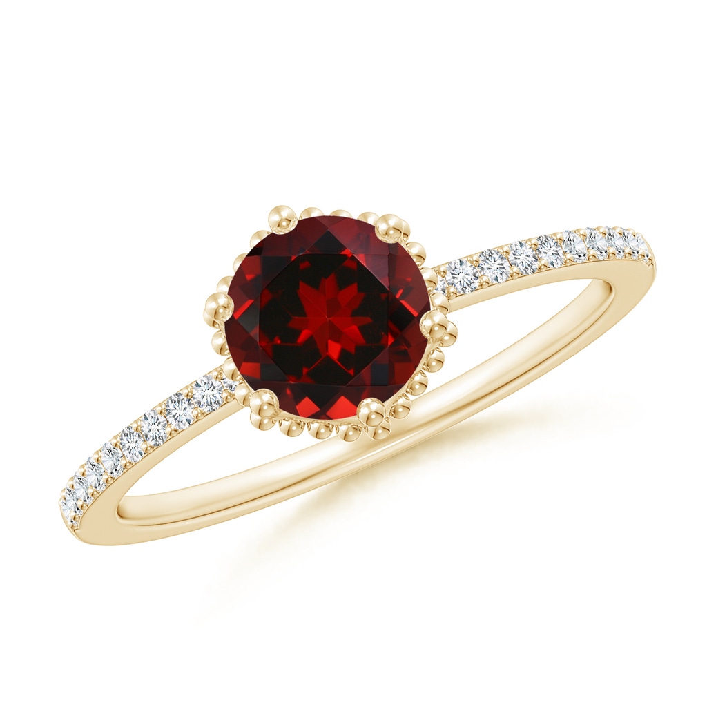 6mm AAAA Solitaire Round Garnet Ring with Diamond Accents in Yellow Gold