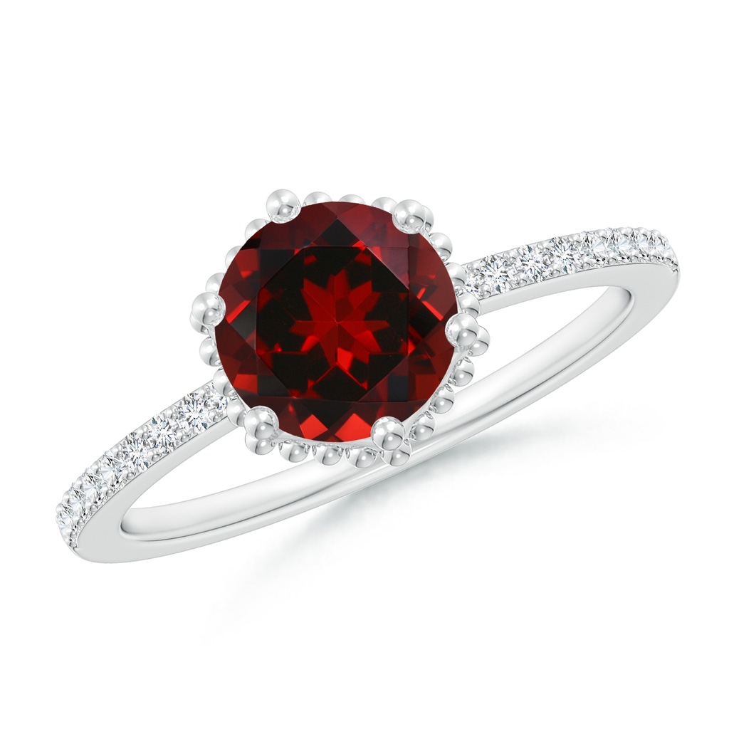 7mm AAAA Solitaire Round Garnet Ring with Diamond Accents in P950 Platinum