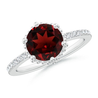 8mm AAA Solitaire Round Garnet Ring with Diamond Accents in White Gold