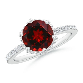 8mm AAAA Solitaire Round Garnet Ring with Diamond Accents in P950 Platinum